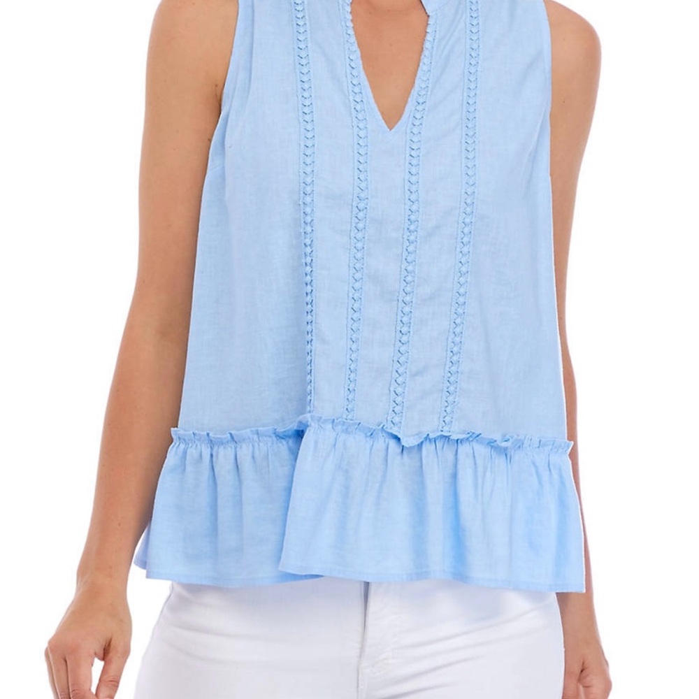 Crown & Ivy Sleeveless Blue Ruffled Blouse